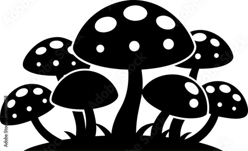 Mushroom Cluster Silhouette Vector Illustration Black