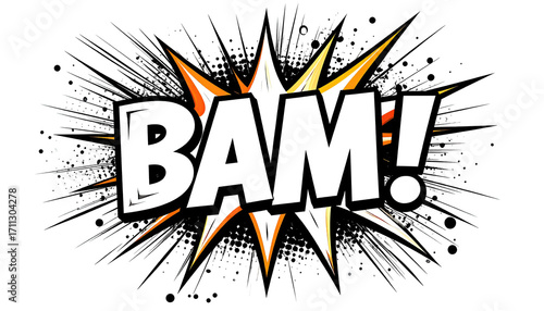 Comic book explosion effect with the word 