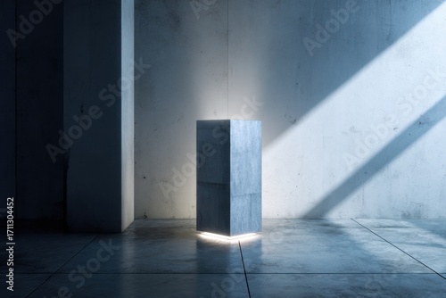 Modern Concrete Column with Soft Backlighting in Minimalist Interior Design Setting and Urban Aesthetic Appeal