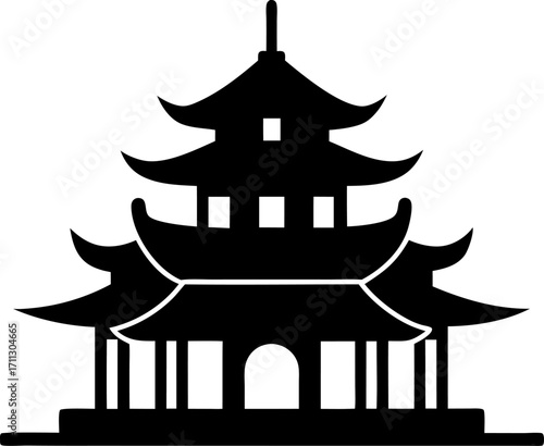 Traditional Vietnamese Pagoda in Hue Simple Silhouette