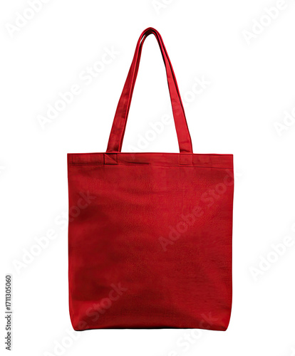Red tote bag against black background