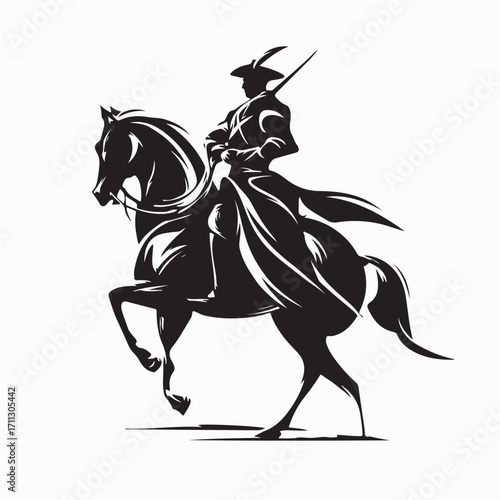 Military Horse Rider Silhouette Vector Illustration Isolated on white background