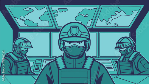 Three armed SWAT agents monitor a control room with tactical map screens intently