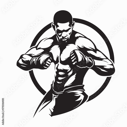 Aggressive MMA Competitor Vector Showing Athleticism and Fighting Spirit