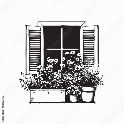 Potted Flowers Decorating House Window Sill Vector Image on white background