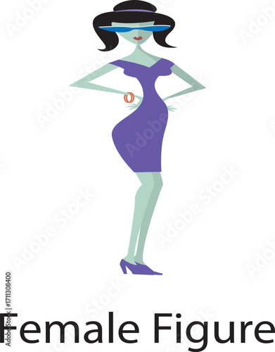 Stylized illustration of a confident woman in a purple dress with hands on hips