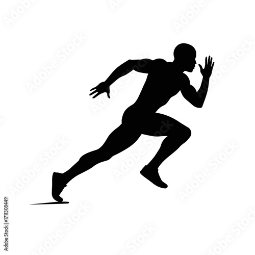 Striking graphic illustration of a determined male runner in a powerful sprint, symbolizing speed, strength, and the pursuit of victory.