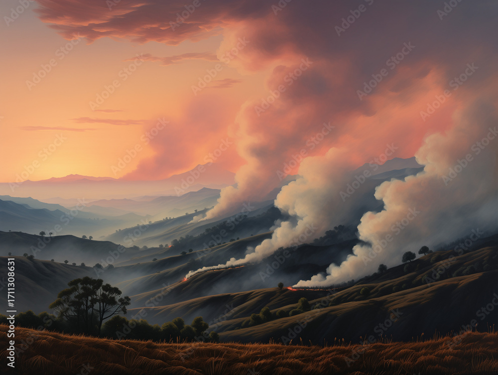 Obraz premium Evening Hills with Smoke Trails 