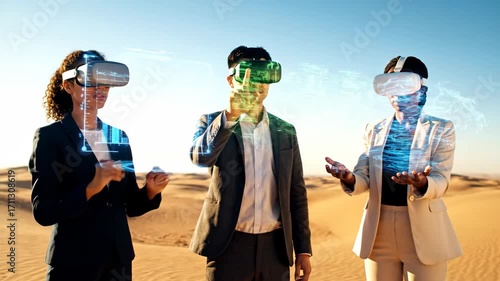 Professionals Engaging with Virtual Reality in Desert Environment