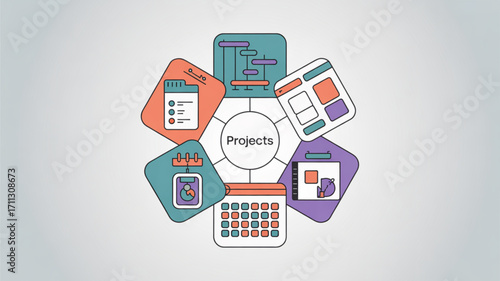 Project management illustration showing tasks timeline calendar and planning for business and productivity team work