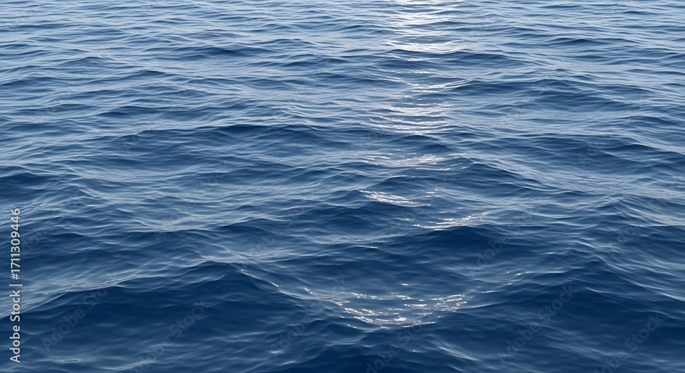 Naklejka premium Azure blue ocean surface with gentle ripples reflecting sunlight, a serene natural water background