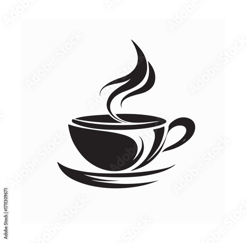 Cup of Coffee with Smoke Vector Design Logo on white background