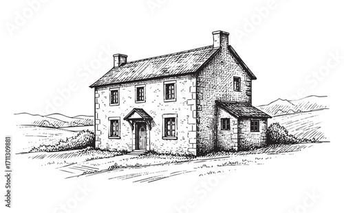 House in countryside panorama landscape view