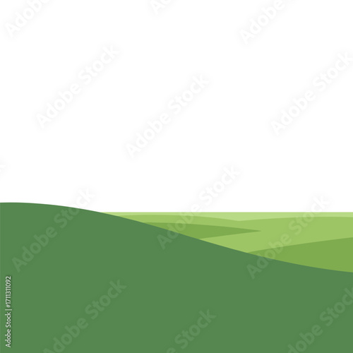 Green rolling hills landscape, simple illustration style.