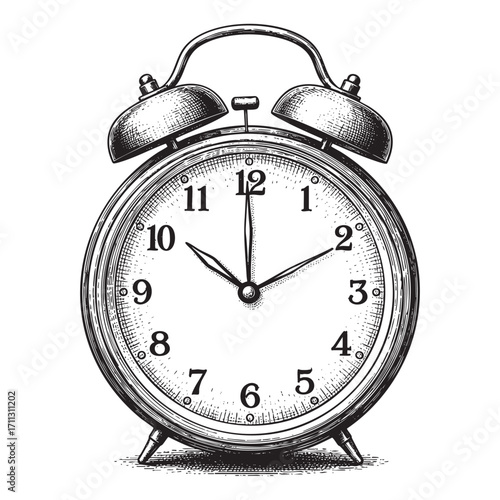 vintage alarm clock engraving vector style