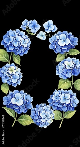 Beautiful Blue Hydrangea Floral Frame.