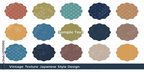 Vintage Scalloped Circle Labels With Textured Patterns Keywords: vintage, scalloped, circle