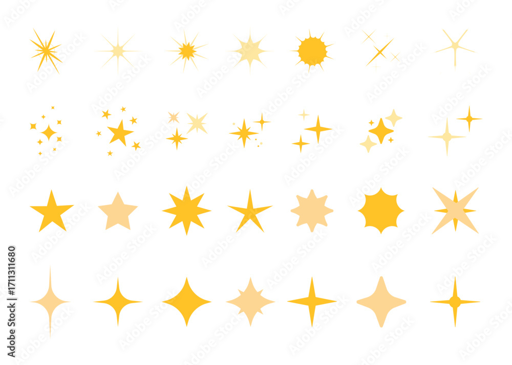 Obraz premium Retro futuristic sparkle icons collection. Set of star shapes. Abstract cool shine effect sign vector design. Templates for design, posters, projects, banners, logo, and business cards.
