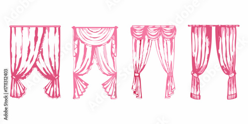Collection of elegant pink draped curtains in various styles for window decoration