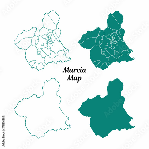 Murcia Map Teal Outline Variations on White Background