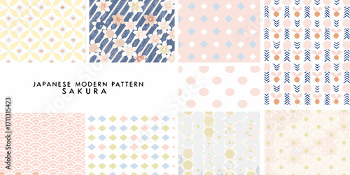 Collection of japanese modern patterns featuring sakura flowers and geometric designs