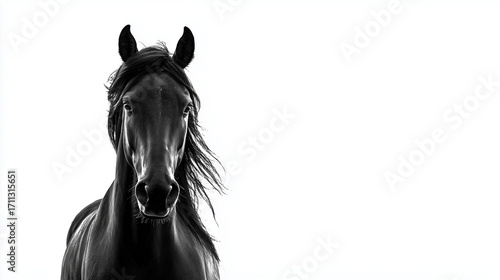 白黒のかっこいい馬の正面写真