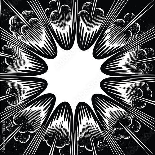 Black white explosive burst radial starburst pattern abstract explosion