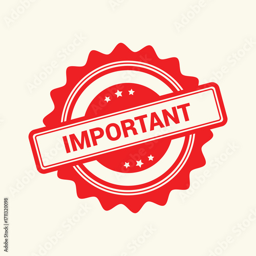 Important stamp, red starburst priority label vector icon for documents, alerts and office use