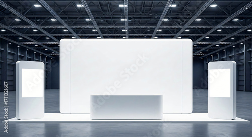 Blank Exhibition Stand in Large Hall: Trade Show Mockup