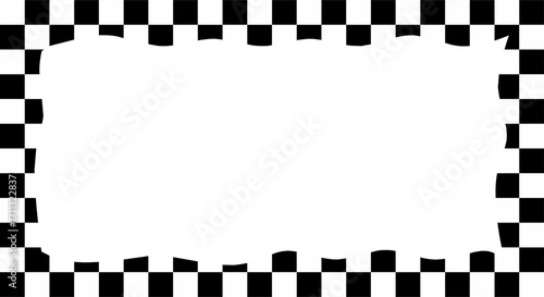 Black and white checkerboard frame border design with copy space. Geometric square pattern background template for racing, sport, retro style, poster, banner, text and decoration use.