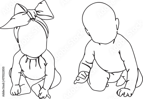 Baby drawing outline, Infant vector design, Cute baby sketch, Newborn baby artwork, Toddler line art, Baby crawl illustration, Child outline graphic, Small kid logo, Baby cartoon element, Simple baby 