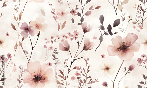 Floral or leaf pattern background suitable for wallpaper, fabric, or decorative design. Soft colors and natural style, ideal for digital and print use.