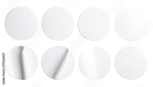Mockup of round white stickers with various textures