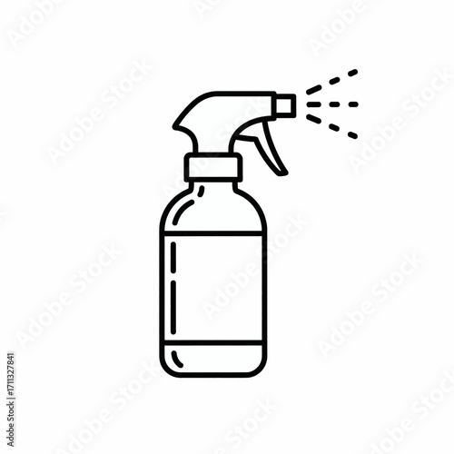 A simple black and white line art icon of a spray bottle with a trigger, dispensing a fine mist.
