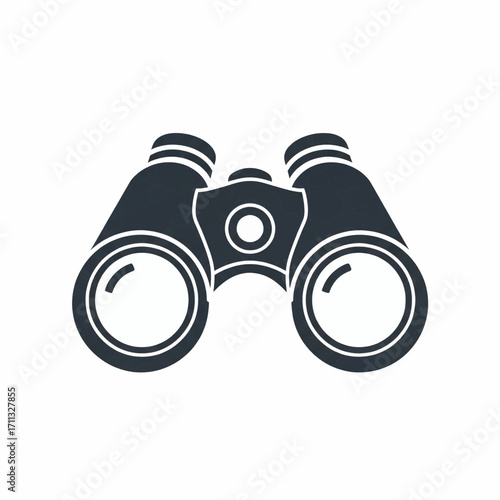 A simple, dark silhouette of a pair of binoculars, viewed from the front.