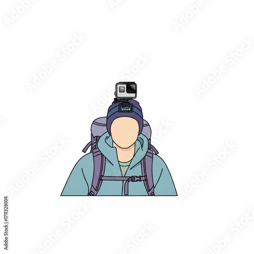 Person wearing a backpack and a GoPro on their head.