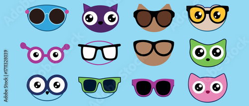 Cartoon Glasses Illustration – Funny Eyewear Characters, Cute Glasses Drawing, Kids Sunglasses Cartoon, Spectacles Kids Illustration, Colorful Funny Eyewear Icons, Child Project Cartoon Glasses, Adora