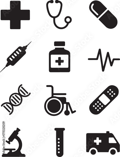 Medical symbols and icons for healthcare and medicine concept
