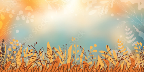 Dry grass against blurred autumn background, nature frame, vector design
