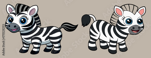 Cartoon Zebras Pair – African Safari Wildlife Characters, Cute Zebra Duo Illustration, Funny Jungle Animals Cartoon, Kids Zebra Clipart Vector, Smiling Zebras For Children’s Book, Friendly Duo African
