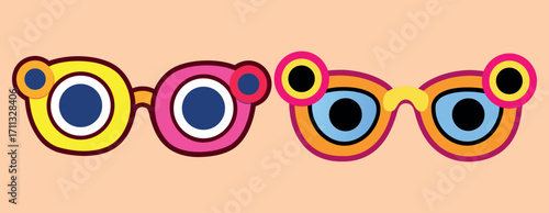 Cartoon Glasses Vector – Funny Spectacles Illustration, Cute Eyewear Kids Design, Comic Cartoon Sunglasses, Colorful Eyewear Drawing Art, Classroom Cartoon Glasses Worksheet

