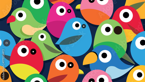 Cartoon Birds Group – Colorful Funny Pattern Illustration, Child Friendly Birds Drawing, Birds Comic Abstract Design, Zoomorphic Funny Birds Cartoon, Cute Animal Group Artwork, Multi Colored Birds Cha