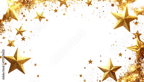 Gold star frame on black background