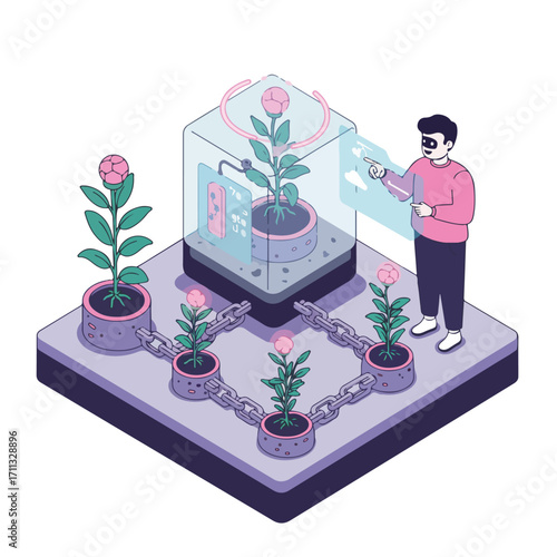 Vector Illustration: Optimizing Agricultural Supply Chains with Digital Monitoring and Blockchain Security for Sustainable Growth