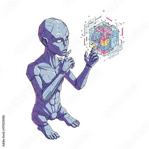 AI-Powered Data Analysis Illustration: Vector Representation of Future Tech and Information Visualization