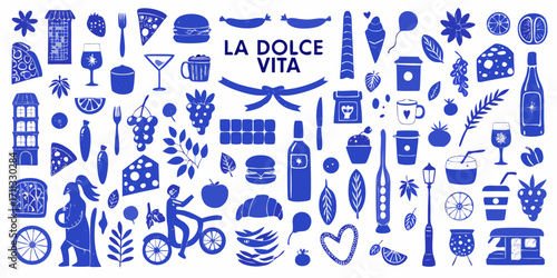 La dolce vita collection of italian inspired icons and symbols in blue