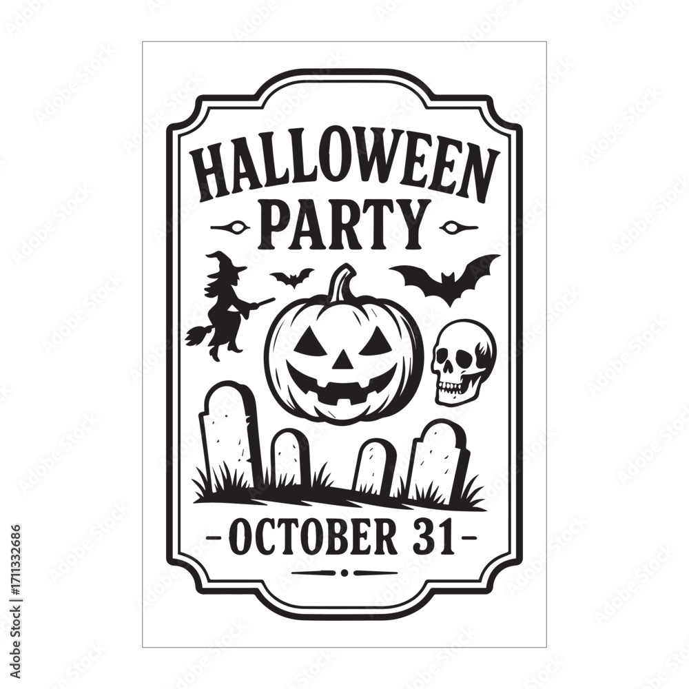 Obraz premium Vintage Halloween Label – Spooky Pumpkin & Skull Design