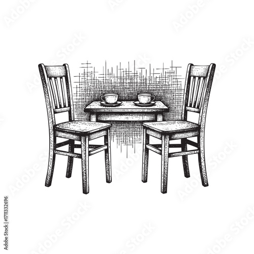 chair, table and tea glass