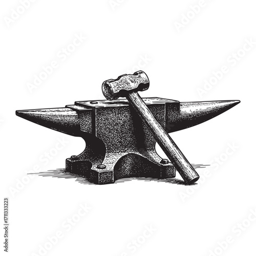 Vintage anvil and hammer blacksmith tools