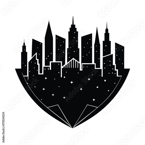 Glimmering Metropolis Silhouette White Background
